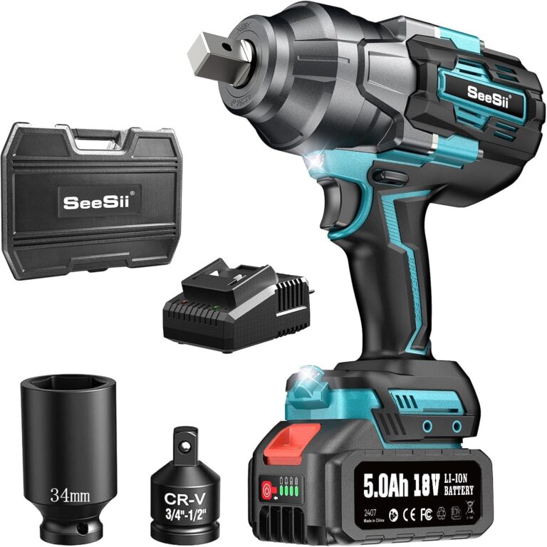 Seesii Cordless Impact Wrench, 1180Ft-lbs(1600N.m) High Torque Impact Gun 3/4", Brushless Impact Wrench w/ 5.0Ah Battery & Fast Charger, Electric Impact Wrench for Truck, Heavy-duty Project, WH1000