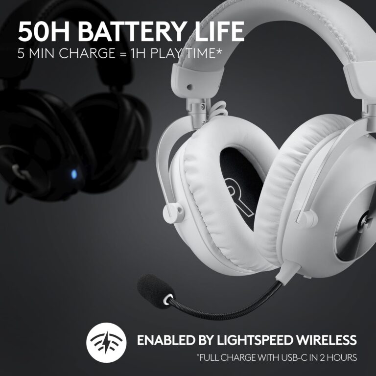 Logitech G PRO X 2 Lightspeed Wireless Gaming Headset: Detachable Boom Mic, 50mm Graphene Drivers, DTS:X Headphone 2.0—7.1 Surround, Bluetooth/USB/3.5mm Aux, for PC, PS5, PS4, Nintendo Switch - White - Image 8