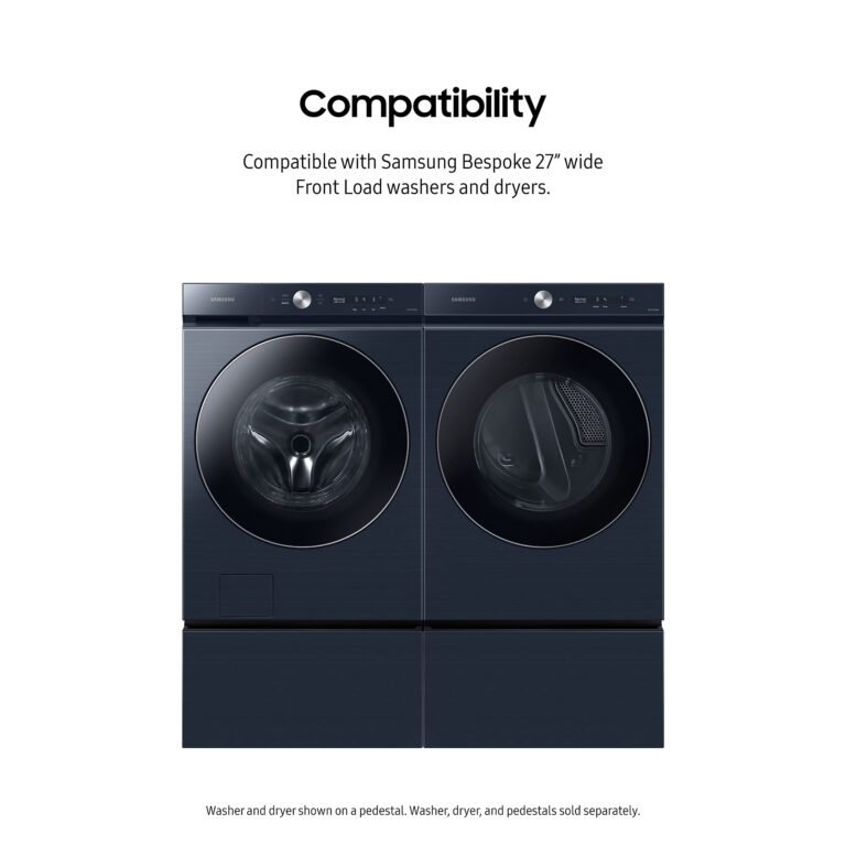 SAMSUNG 27-Inch Bespoke Front Load Washer Dryer Pedestal Stand w/ Pull Out Laundry Storage Drawer, WE502ND, Brushed Navy - Image 6