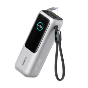 Anker Laptop Power Bank, 25,000mAh Portable Charger with Triple 100W USB-C Ports for Multi-Device Charging, Built-in and Retractable Cables, for iPhone 16/15 Series, MacBook, Samsung, and More