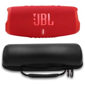 JBL Charge 5 Waterproof Portable Speaker with Built in Powerbank and gSport Carbon Fiber Case (Red)