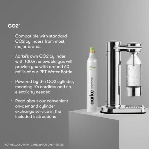 aarke Carbonator lll with CO2 Cylinder, Sparkling & Carbonation Water Machine, Stainless Steel with PET BPA-Free Reusable Bottle Volume 800 mL (Stainless Steel) - Image 6