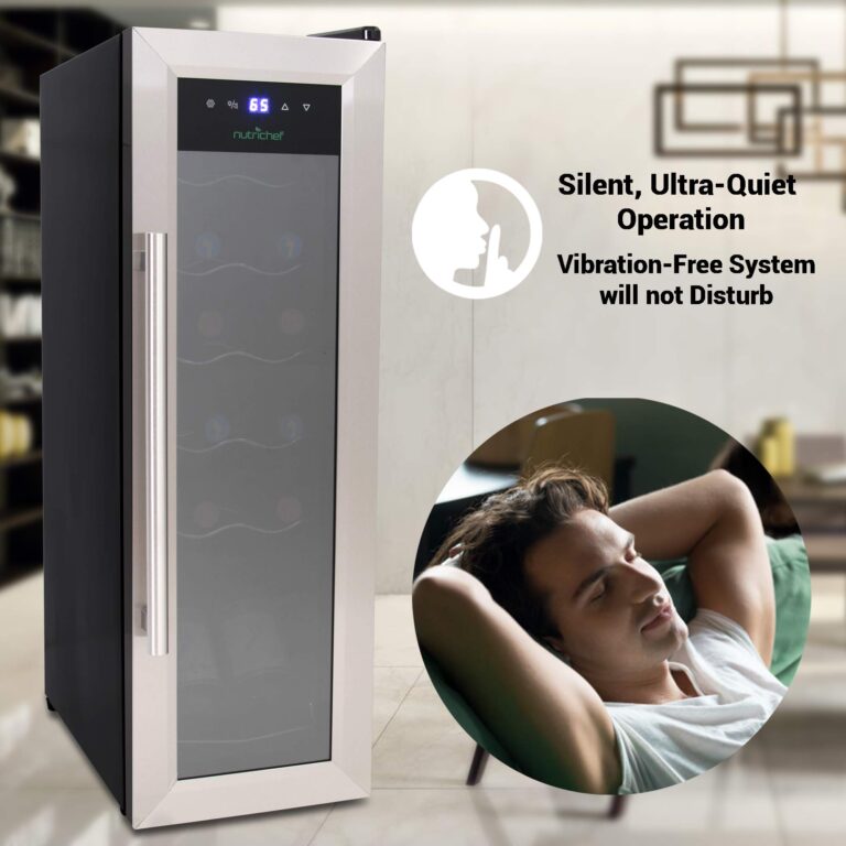 NutriChef PKCWC12 12 Bottle Cooler Refrigerator White and Red Countertop Chiller, Freestanding Compact Mini Wine Fridge with Digital Control, Stainless Steel - Image 3