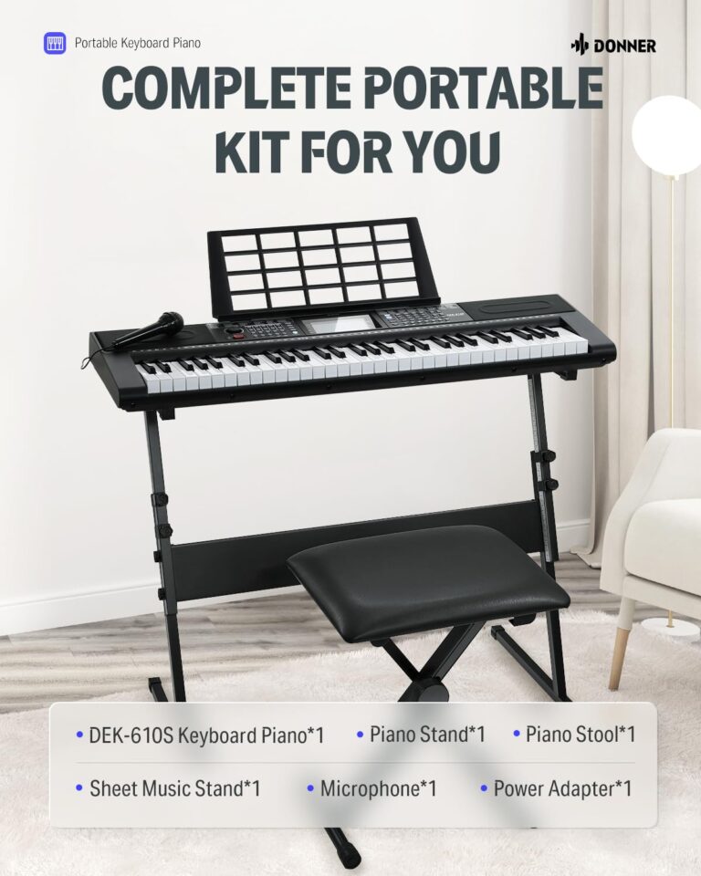 Donner 61 Key Keyboard Piano, Electric Piano Keyboard Kit with 249 Voices, 249 Rhythms - Includes Piano Stand, Stool, Microphone, Gift for Beginners, Black (DEK-610S) - Image 2
