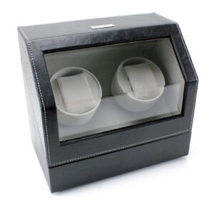 Heiden Watch Winder in Black Leather - Automatic Watch Winder for 2 Watches - Japanese Motor - Zero Magenetization - Use Batteries or Adapter Dual Watch Winder for Automatic Watches for Rolexs