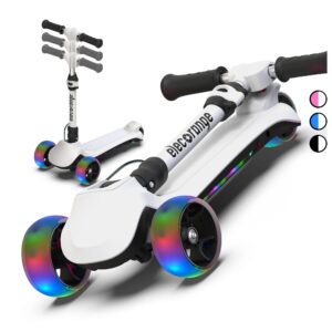 Elecorange 3 Wheel Electric Scooter for Kids, Light Up Deck, Big Flashing Wheels, Thumb Throttle, Adjustable Heights, Foldable, Lightweight, 5mph, Lightweight, Toddler Electric Scooter Ages 5-8, Black
