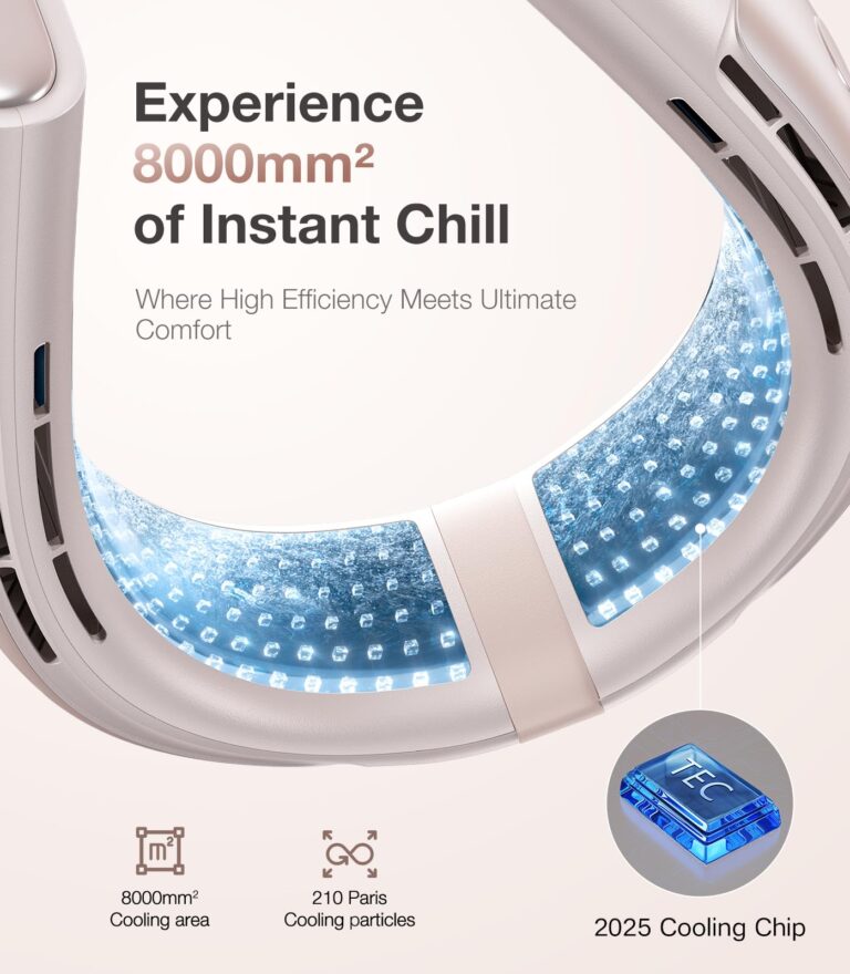TORRAS COOLiFY 2S Neck Fan [2025 Upgraded], 28H Extended Battery Life, Neck Fans that Blow Cold Air, APP Control, Portable Neck Fan, Neck Air Conditioner for Travel, Work, Hiking. Apricot - Image 4