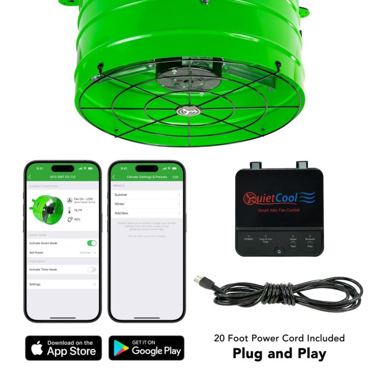 Quietcool AFG SMT ES-3.0 Smart Attic Fan for Gable Vents - Up to 2801 CFM - As low as 22 Watts - Smart App Control - Thermostat and Humidistat - 20ft Power Cord - Plug-and-play - Three Speed - Image 9