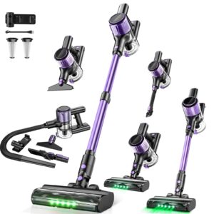 Cordless Vacuum Cleaner, 33Kpa 10-in-1 Stick Vacuum with Extra-Long Hose, Anti-Tangle Brush, Green LED Light, Lightweight Rechargeable Vacuum Cleaner for Home,Hardwood Floors,Carpets,Dryer,Vent