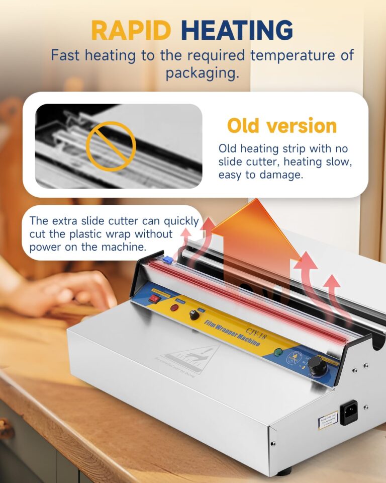 Hanchen Film Wrapper with Built-in heating plate, Film Wrapping Machine 110v US Plug Hand Wrapping Machine Heating Film Sealing for Food Fruit Tray Food Packaging in Supermarket, Fruit Shop, Hotel 18" - Image 3