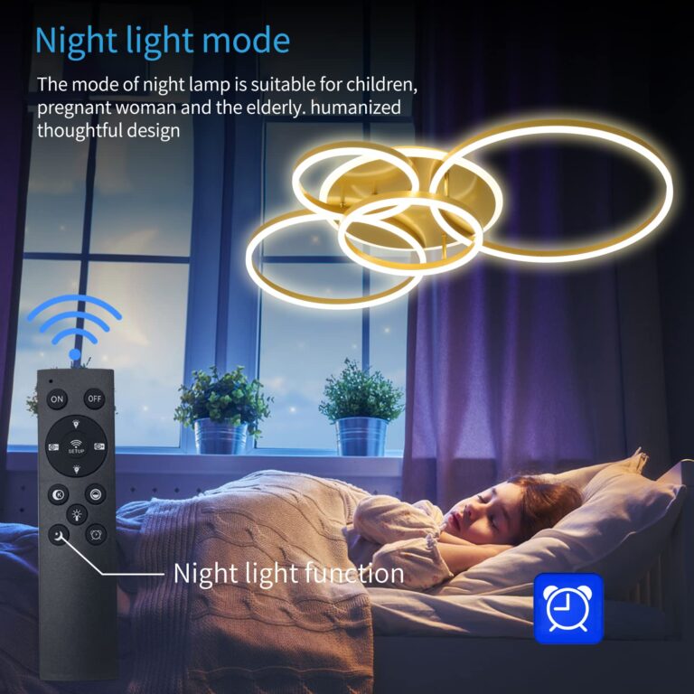 Modern LED Ceiling Light 90W Dimmable Ceiling Light Fixture with Remote Control 5 Rings Flush Mount Ceiling Light Gold Acrylic Chandelier LED for Living Room Bedroom Kitchen Light fixtures(4+1G01) - Image 5