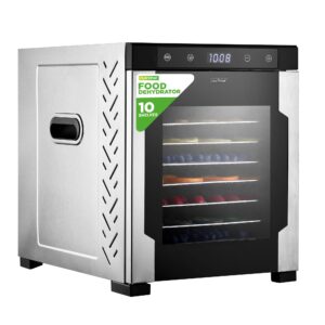 NutriChef Electric Countertop Food Dehydrator -900-Watt Premium Multi-Tier Meat Beef Jerky Maker Fruit/Vegetable Dryer w/10 Shelf Stainless Steel Trays,Digital Timer,Temperature Control-NCFD10S
