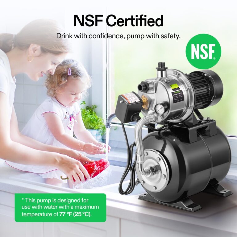 VIVOSUN 1.6 HP Shallow Well Pump with Pressure Tank, NSF Certified, 1320 GPH, Stainless Steel, Automatic Water Booster Jet Pump with Two Adapters for Home, Garden, Lawn - Image 8
