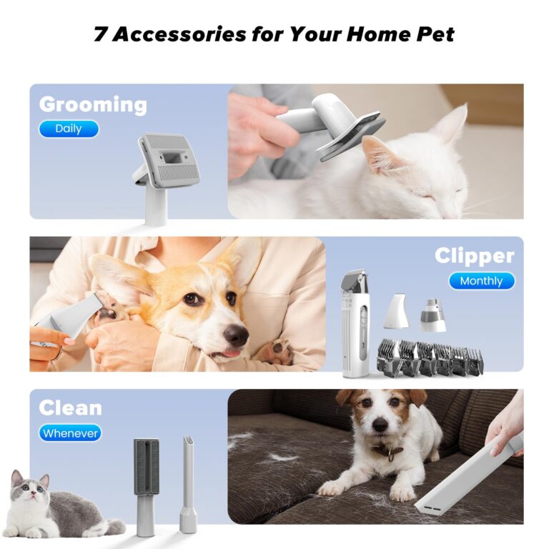 DUXANO Dog Grooming Kit, Multi-Functional Hair Trimmer & Vacuum, 15KPa Powerful Suction, Stainless Steel, Low Noise, Adjustable Settings, Easy to Clean, Includes Clippers, Brush, Nail Trimmer - Image 6