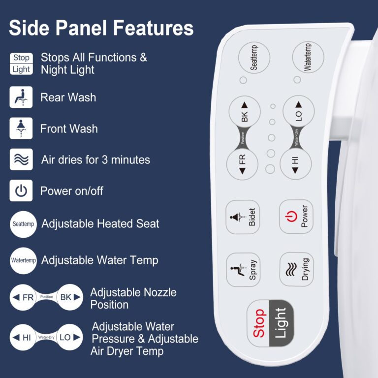 ZMJH 236 Bidet Toilet Seat, Elongated Smart Unlimited Warm Water, Vortex Wash, Electronic Heated, Warm Air Dryer, Rear and Front Wash, LED Light, Need Electricity, White (Elongated) - Image 5