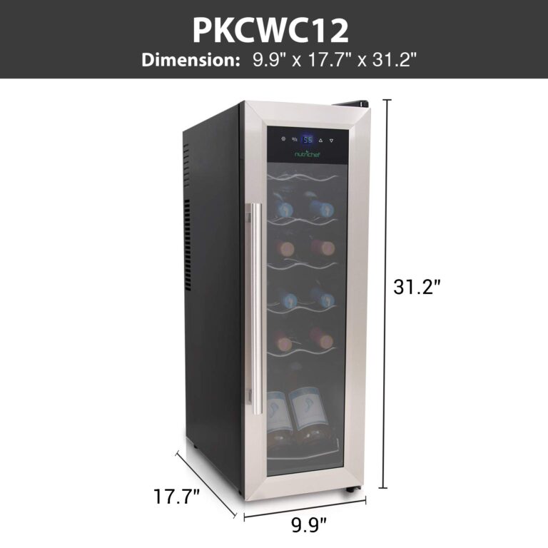 NutriChef PKCWC12 12 Bottle Cooler Refrigerator White and Red Countertop Chiller, Freestanding Compact Mini Wine Fridge with Digital Control, Stainless Steel - Image 4