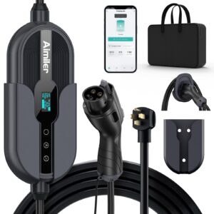 AIMILER Level 2 Electric Vehicle (EV) Charger(32Amp, 220V-240V, NEMA 14-50 Plug), 25ft Cable ETL Listed Portable Indoor/Outdoor EVSE SAE J1772 EV Car Charging Station w/Delay Timer, WiFi Enabled