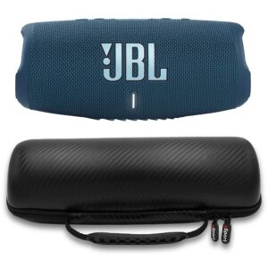 JBL Charge 5 Waterproof Portable Speaker with Built in Powerbank and gSport Carbon Fiber Case (Blue)