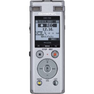 OM SYSTEM OLYMPUS Voice Recorder DM-720 with 4GB, Micro SD Slot, USB Charging, Direction PC Connection, Transcription Mode, Silver
