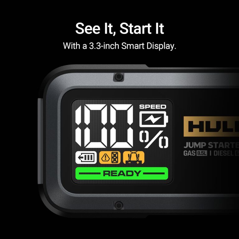 Hulkman Alpha85,Midnight Green,2000A 74Wh Smart Jump Starter,12V Portable Car Battery Booster with 3.3" Display,USB-C Power Pack,Includes 65W Wall Charger,Jumper Cables for up to 8.5L Gas/6.0L Diesel - Image 7