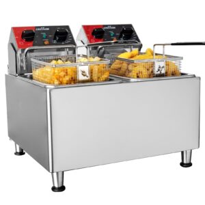 CROSSON 20Lbs Dual Tank Electric Deep Fryer with Rotary fryer head,30 Minitues Timer,Removable 304 SS Oil Tank with Handle,9L Countertop Deep Fryer for Home Use