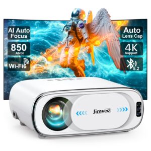 [AI Auto Focus+Auto Lens Cap]Outdoor-Projector 4K with WiFi 6and Bluetooth:Upgrade 1100 ANSI Native 1080P Jimveo Portable Projector, Auto 6D Keystone&Zoom,Home LED Movie Projector for Outdoor/Home Use