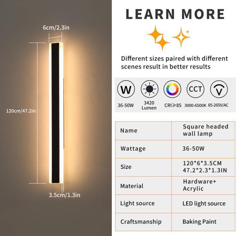 Mikeru 2pack 47.2inch Outdoor Wall Light Fixtures, 10%-100% Dimmable Outdoor Wall Lights Exterior Front Porch Light 3000-6000k Wall Mounted Led Lighting for Basement, Shop,Garage Lighting - Image 7