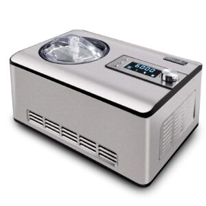 KUMIO 2.2-Quart Ice Cream Maker with Compressor, 2 in 1 Ice Cream Yogurt Machine, No Pre-Freezing, Stainless Steel Ice Cream Maker Machine with LCD Display, No Pre-Freezing