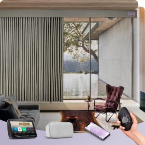 Graywind Hardwired Smart Curtains Motorized Blackout Curtain with Remote Alexa Google Control for Sliding Door Thermal Insulated Drapes One-Way or Split Draw, Custom Width to 220" (Mocha Beige)
