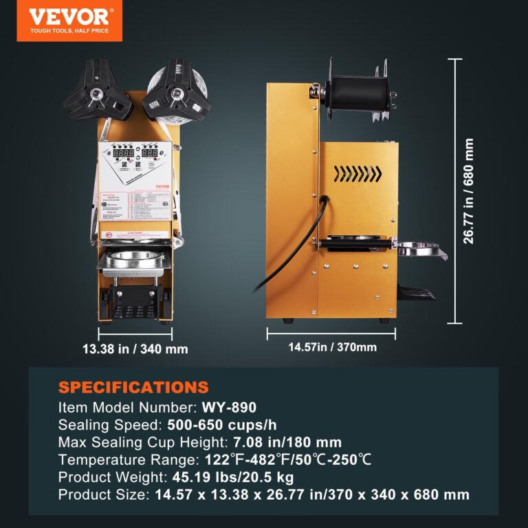VEVOR Cup Sealing Machine, Full Automatic Cup Sealer Machine for Electric Tea Sealer with Digital Control LCD Panel for Bubble Milk Tea Coffee, 500-650 Cups/H,180 mm Tall & 90/95 mm Cup, Gold - Image 4