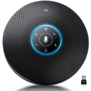 Bluetooth Speakerphone - eMeet M2 Max Professional Conference Speaker and 4 Directional Mics for up to 15 People Business Conference Calls High Volume Noise Reduction Daisy Chain Dongle Home Office