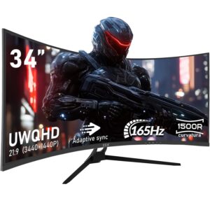 ZZA 34" UltraWide Curved QHD Monitor - Immersive Gaming Experience with 165Hz Refresh Rate, VA Panel, and AMD FreeSync Premium | HDR10 | 99% sRGB | 3440x1440