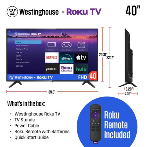 Westinghouse Roku TV - 40 Inch Smart, 1080P LED Full HD with Wi-Fi Connectivity and Mobile App, Flat Screen Compatible with Apple Home Kit, Alexa and Google Assistant - Image 5