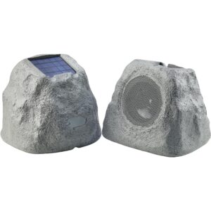 Gemini Sound GHRK-500LTMS-PR: Portable Solar-Powered Bluetooth Rock Speakers Pair with Multi-Link, Weather-Resistant Design for Outdoor Entertainment, Wireless Connectivity, and Ambient LED Lighting