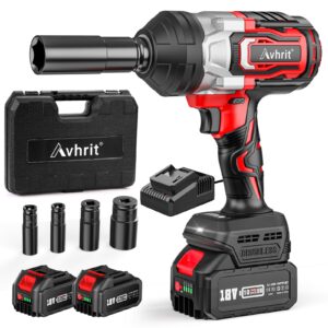 Avhrit 1300NM(960Ft-lbs) Cordless Impact Wrench 1/2 inch w/ 2x 5000mAh Battery, 1/2 Electric Impact Gun, Fast Charger, 4 Sockets, High Torque Impact Wrench for Car Truck, Heavy-duty Project