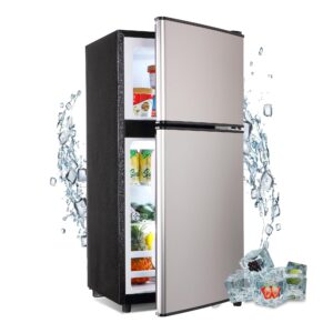 Zyerch Mini Refrigerator with Freezer 3.6 Cu. Ft., Small Dorm Fridge with Freezer, Adjustable Thermostat Compact Fridge with Freezer for Apartment, Dorm, Kitchen, Office, Silver