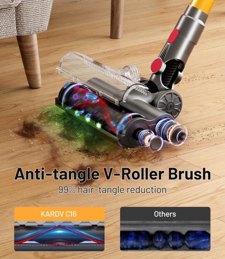 KARDV Cordless Vacuum Cleaner, 45Kpa/550W Stick Vacuum with Touch Screen, Max 65Mins Vacuum Cleaners for Home, Upgraded Green Light & Anti-Tangle Wireless Vacuum for Pet Hair/Carpet/Hardwood Floor - Image 6