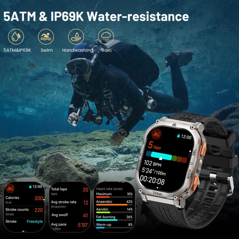 KOSPET Tank M3 Ultra Smart Watch with GPS, 5ATM Waterproof, Compass, Altitude, Air Pressure, Extra Large Battery, Full Stainless Steel, Bluetooth Call, 1.96'' AMOLED Always-on Display, AI Voice - Image 4