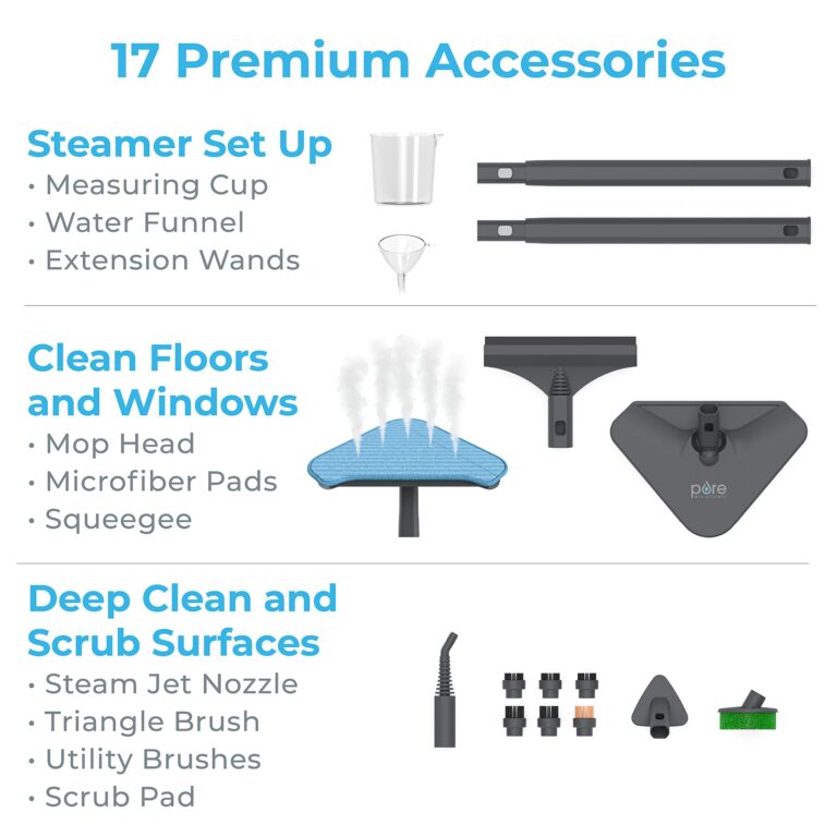 Pure Enrichment PureClean Steam Cleaner with 17 Accessories, Multi-Purpose Household Rolling Steamer for Chemical-Free Deep Cleaning of Floors, Upholstery, Windows, Grout, Grills, Cars, and More - Image 4