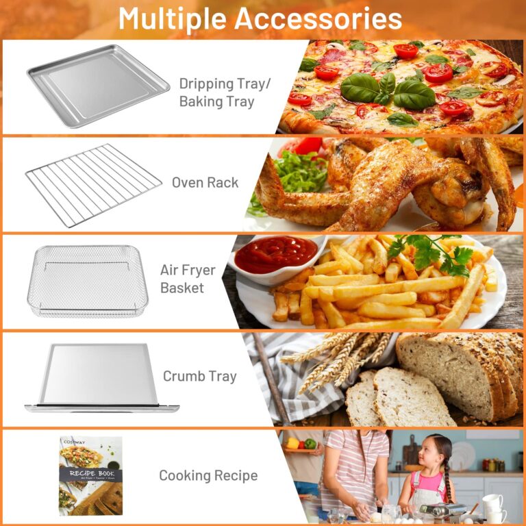 COSTWAY Air Fryer Toaster Oven, 7-in-1 Convection Countertop Oven w/Auto-Shut-Off, Timer, Accessories, Cookbook, 1800W, 21.5 QT Air Fryer Toaster Oven Combo, Bake, Broil, Toast, Stainless Steel - Image 4