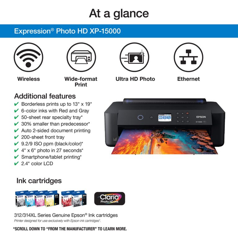 Epson Expression Photo HD XP-15000 Wireless Color Wide-Format Printer, Amazon Dash Replenishment Ready, Black, Large - Image 5