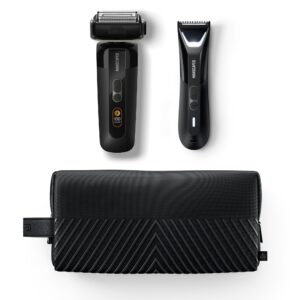 MANSCAPED® The Chairman™ PRO & The Lawn Mower® 5.0 Ultra - Men's Face Shaver with Two SkinSafe® Blades, Four-Blade Foil & Stubble Trimmer & Dual-Head Groin & Body Hair Trimmer with Toiletry Bag