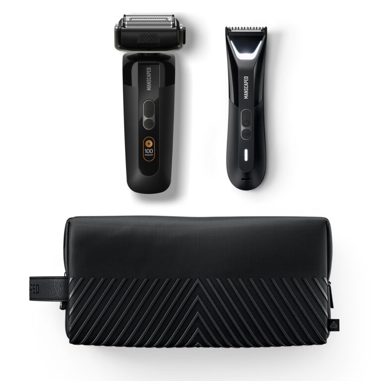 MANSCAPED® The Chairman™ PRO & The Lawn Mower® 5.0 Ultra - Men's Face Shaver with Two SkinSafe® Blades, Four-Blade Foil & Stubble Trimmer & Dual-Head Groin & Body Hair Trimmer with Toiletry Bag
