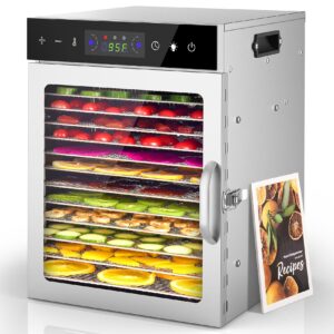 HOPERAN Food Dehydrator, 12 Stainless Steel Trays Dehydrators for Food and Jerky, Herbs, Fruit, Dehydrator Machine with Digital Timer and Temperature Control, Overheat Protection, Recipe Book Included