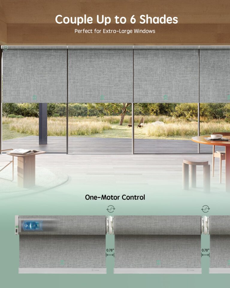 Yoolax Smart Coupled Roller Shades Compatible with Alexa Google, Motorized Blinds with Remote Blackout Coupled Roller Shades for X-Large Windows, Custom Size (XL Coupled-Smoky Gray) - Image 7