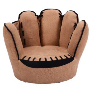 Costzon Kids Couch with Solid Wood Frame & Baseball Glove Design, Children Armchair for Play Room, Nursery, Kindergarten, Kids Room, Gift for Boys & Girls (Brown)