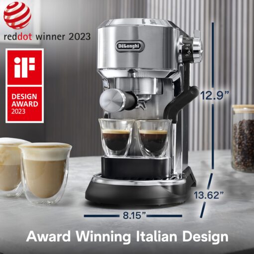 De'Longhi Dedica Maestro Plus Espresso Machine with Automatic Steam Wand for Latte, Cappuccino, Coffee, Stainless Steel, EC950M - Image 2