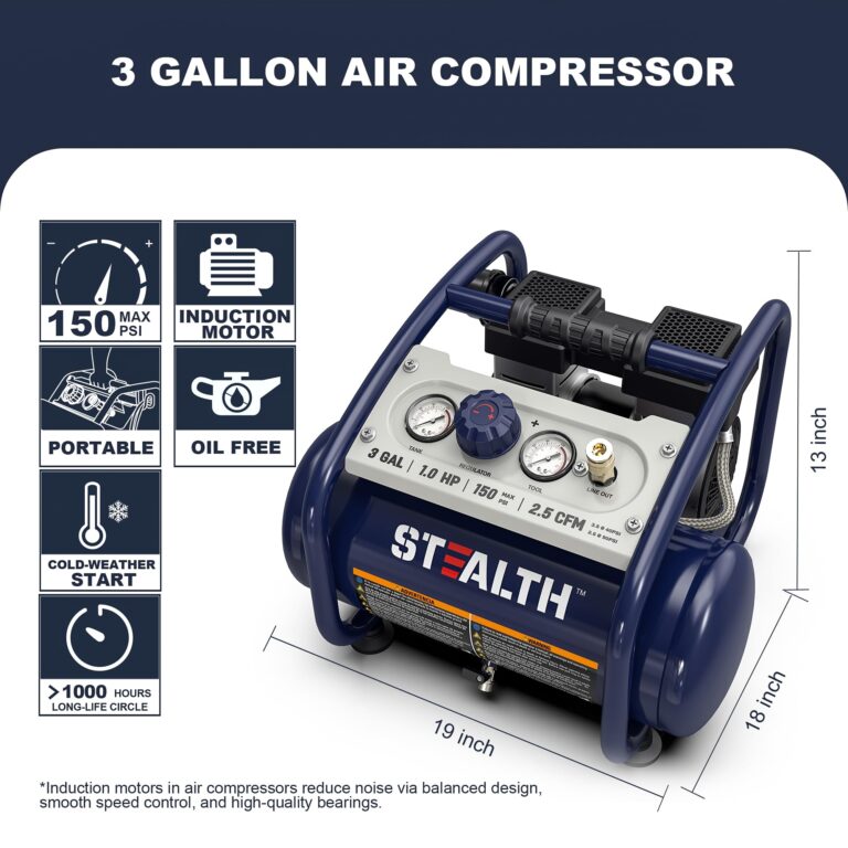 STEALTH Air Compressor 3 Gallon, Quiet Air Compressor, Oil-Free,for Tire Inflator, Auto Repair, Woodwork Nailing (SAQ-1301) - Image 7