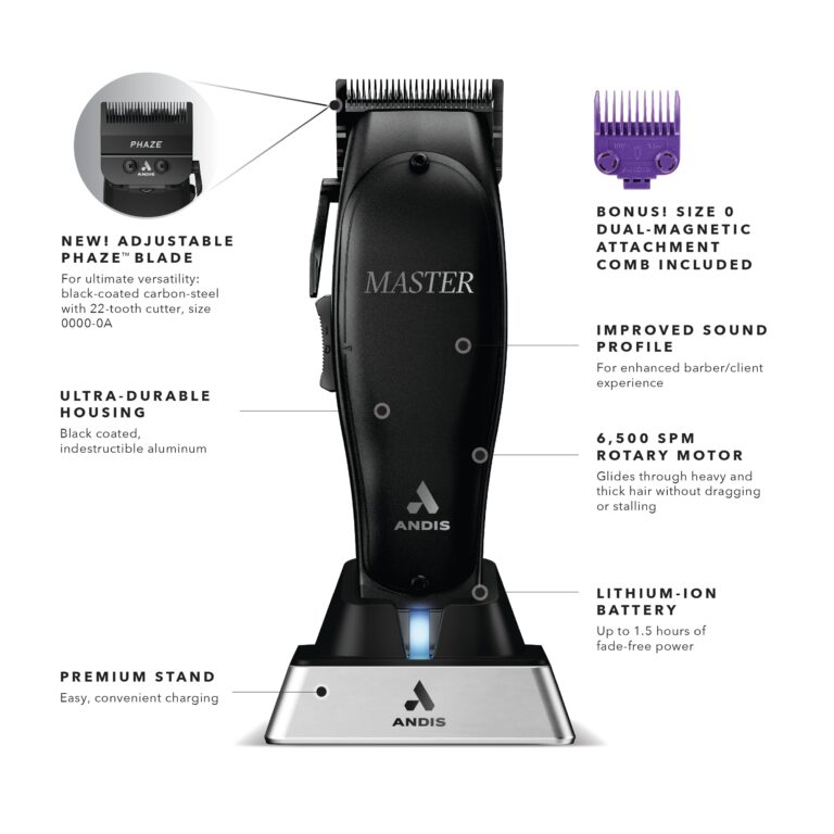 Andis Black Label MLC Professional Master Cordless Hair Trimmer, Adjustable Carbon Steel Blade Hair Clipper for Close Cutting, Black - Image 6