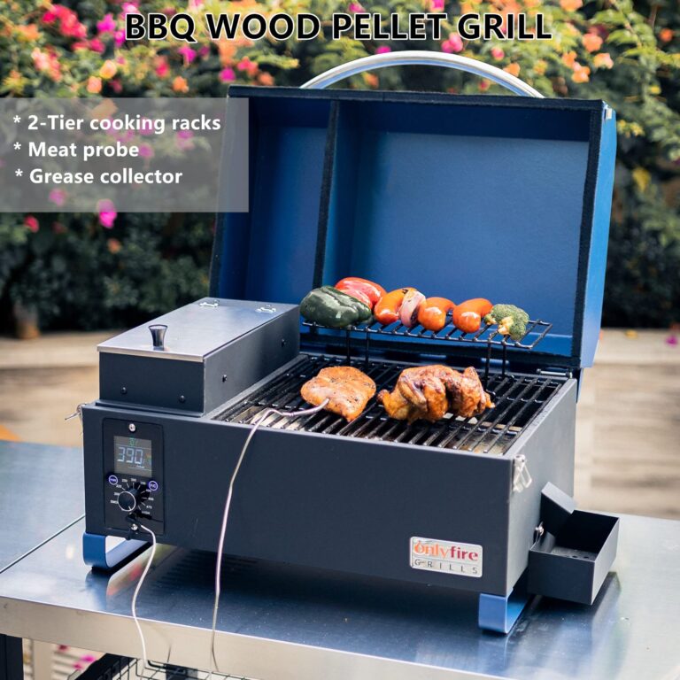 Onlyfire BBQ Wood Pellet Grill Smoker with Digital Control, LED Screen, Meat Probe & 2 Tiers Cooking Area, Portable Tabletop Grilling Stove for BBQ, Smoke, Bake and Roast, RV Camping, Blue - Image 5